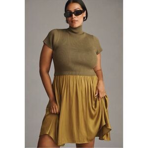 NEW Anthropologie The Thea Short-Sleeve Twofer Sweater Knit Mini Dress Plus 1X